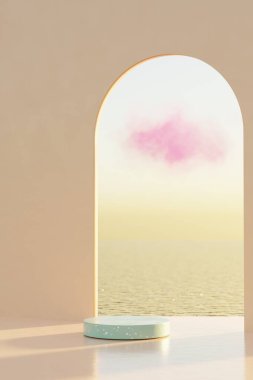 Ürün sunumu için kopyalama alanı olan 3d podyum. Grafik sanat tasarımı.