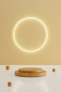 Ürün sunumu için kopyalama alanı olan 3d podyum. Grafik sanat tasarımı.