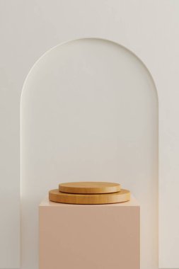 Ürün sunumu için kopyalama alanı olan 3d podyum. Grafik sanat tasarımı.