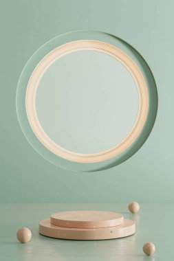 Ürün sunumu için kopyalama alanı olan 3d podyum. Grafik oluşturma sanatı tasarımı.