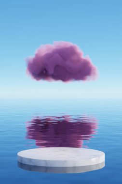 Ürün sunumu için kopyalama alanı olan 3d podyum. Tropik yaz ve tatil konsepti. Grafik sanat tasarımı.