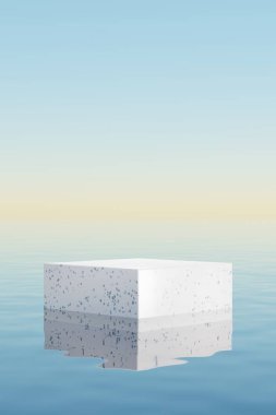 Ürün sunumu için kopyalama alanı olan 3d podyum. Tropik yaz ve tatil konsepti. Grafik sanat tasarımı.