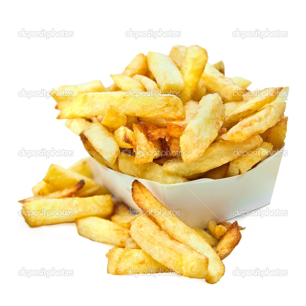 Belgian french fries isolated on white