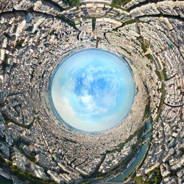 Paris sterografik panoramik projeksiyon. Fransa. Avrupa'da yaz. 360 derece panorama.