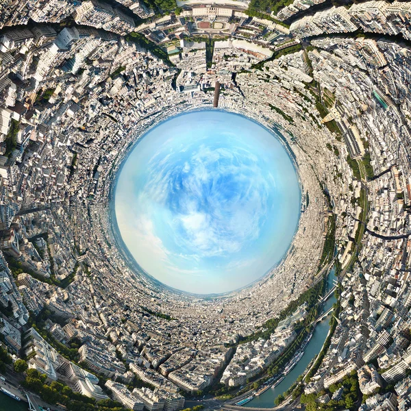 Projecção panorâmica estereográfica de Paris. França. Verão na Europa. Panorama de 360 graus . — Fotografia de Stock