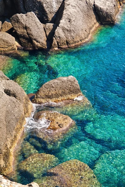 kayalık Sahil temiz mavi transparan su ile. Portofino İtalya