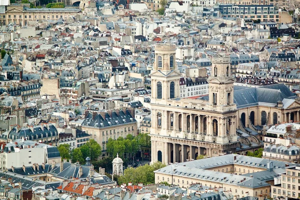 Panoramic view on Church of Saint-Sulpice from Montparnasse Tower, Paris. France, Europe. — Stock Photo, Image