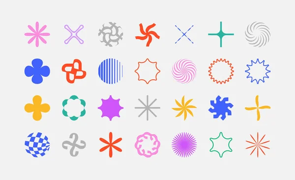 Ensemble d'objets vectoriels abstraits simples de fleurs et d'étoiles. — Image vectorielle