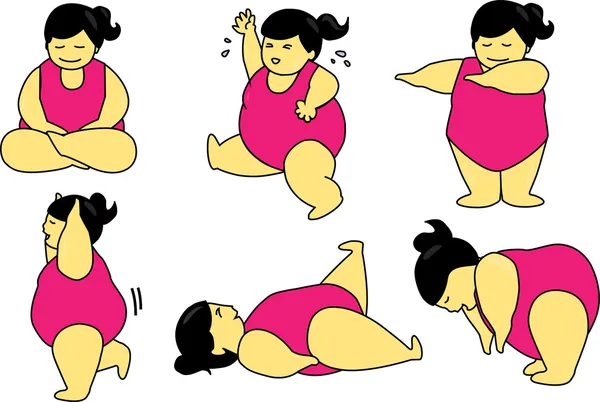 Cartoon Fat Girls Vector Illustration Lose Weight Concept — Stock Photo, Image