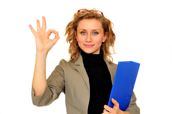 Young businesswoman showing Ok Sign — Stock Photo, Image