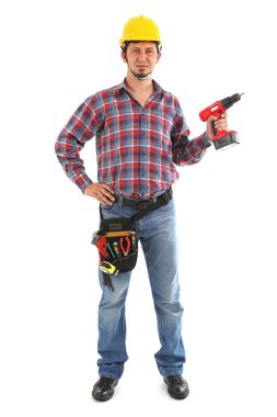 Kırmızı matkapla marangoz