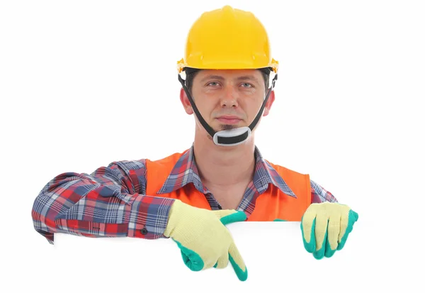 Carpenter showing blank sign — Stock Photo, Image