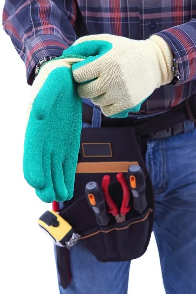 建設労働者は手袋を身に着けています。 — ストック写真