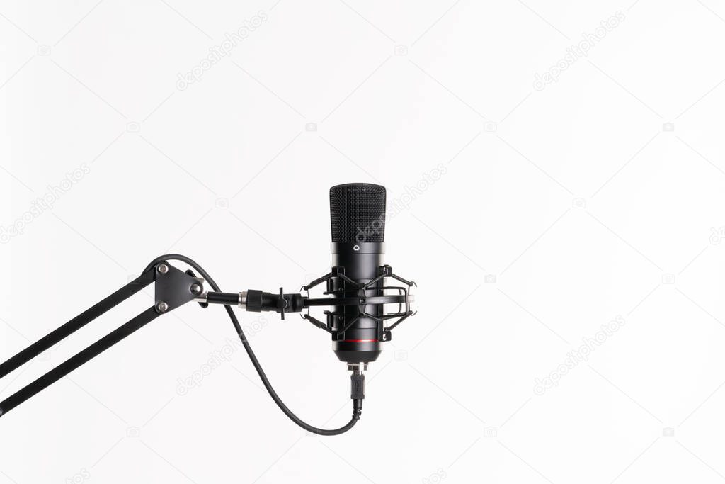 A close up image of proffesional studio mic isolated on the white background