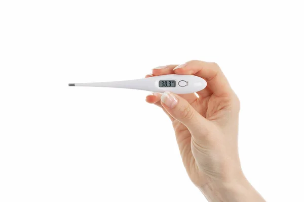 Close Picture Woman Showing Thermometer Degree — Stock Photo, Image