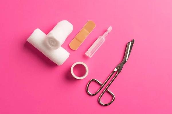 First Aid Kit Medical Bandages Scissors Sticking — Stock Fotó