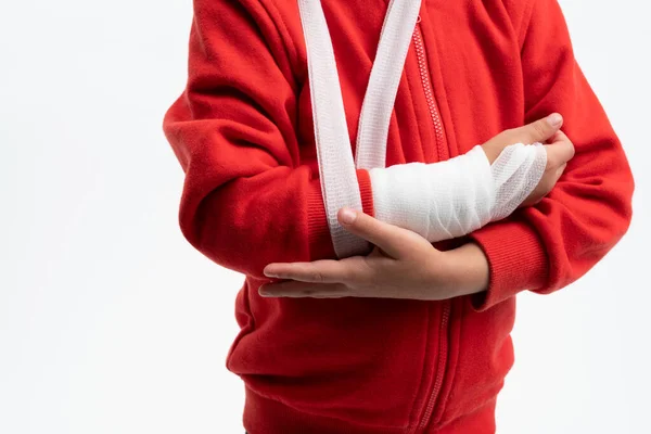 Little Boy Broken Arm Cast Injury Arm Splint — Zdjęcie stockowe