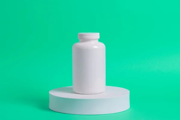 Close Picture Medication Bottle Pills White Blocks Bottle Blank Label — Stock Fotó