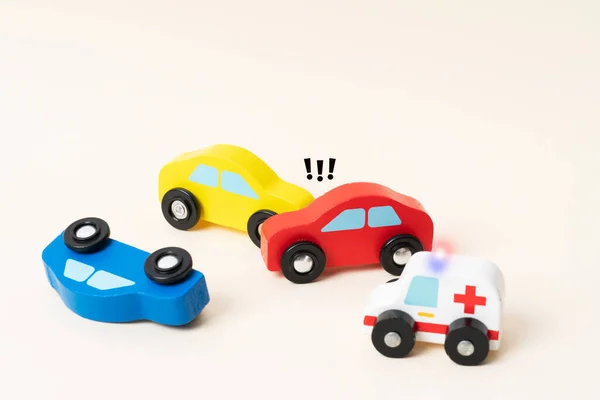 Three Mini Toy Car Crash Ambulance Police Car — Stockfoto