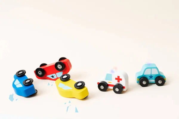 Three Mini Toy Car Crash Ambulance Police Car — Stockfoto