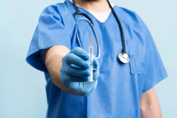 Close Picture Male Doctor Wearing Medical Scrubs Stethoskope Neck Showing — Fotografia de Stock
