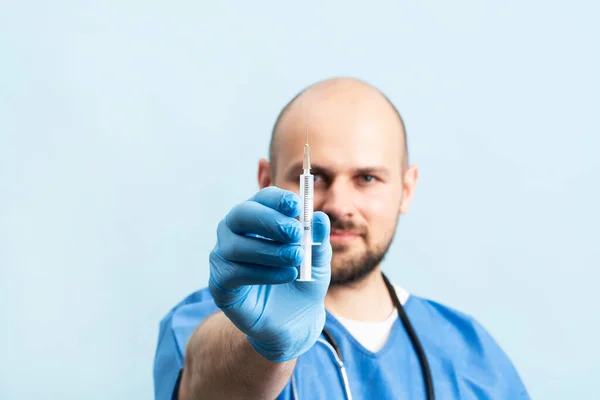 Close Picture Male Doctor Wearing Medical Scrubs Stethoskope Neck Showing — Fotografia de Stock
