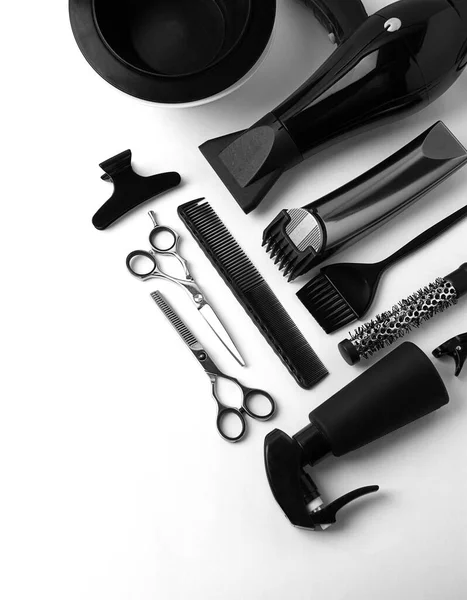 Professional Barber Tools White Background Top View People High Quality — Stock Photo, Image