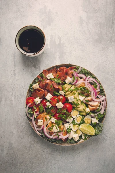 Cobb salad, keto food, top view, no people, close-up,