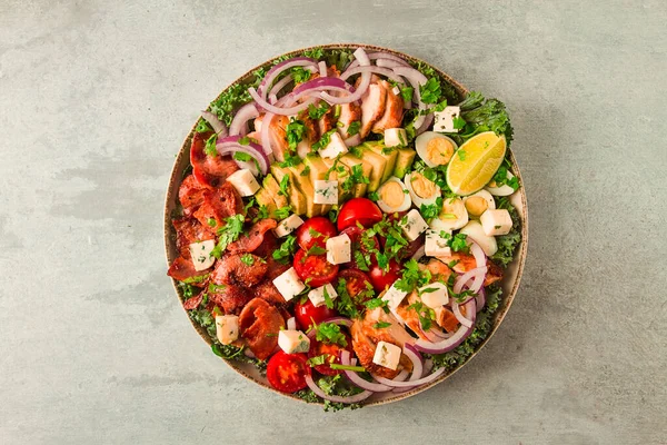 Cobb Salat Keto Essen Draufsicht Keine Menschen Nahaufnahme — Stockfoto