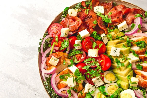 Cobb Salad Keto Food Top View People Close — Foto Stock