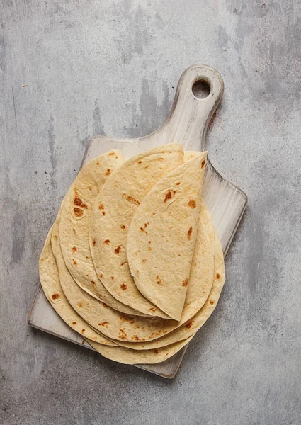 Stack Mexican Tortillas Gray Table Top View Close People — Stock Fotó