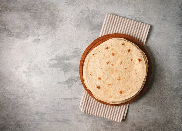 Stack Mexican Tortillas Gray Table Top View Close People — Stock Photo, Image