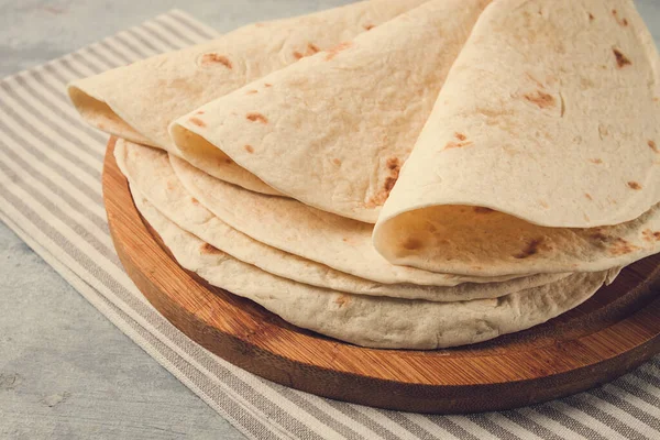 Stack Mexican Tortillas Gray Table Top View Close People — ストック写真