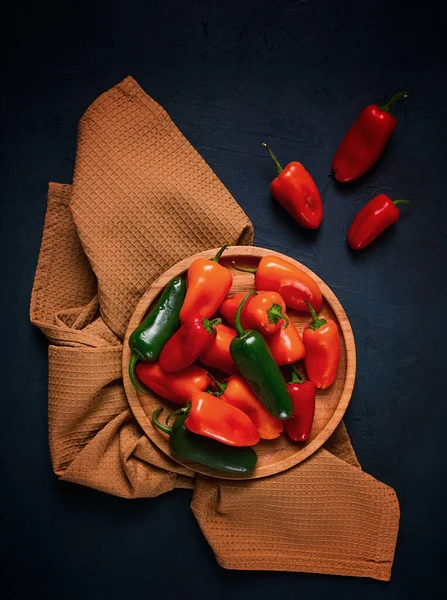 Mini Sweet Pepper Set Colored Peppers Top View People Assortment — Zdjęcie stockowe