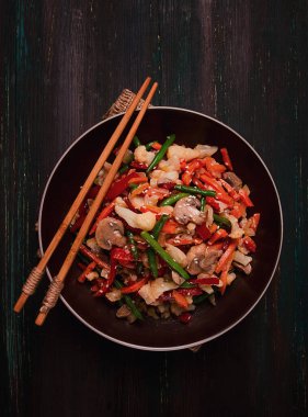 Wok, Asya usulü sebzeler, sokak yemekleri, karışık sebzeler, insan yok.,