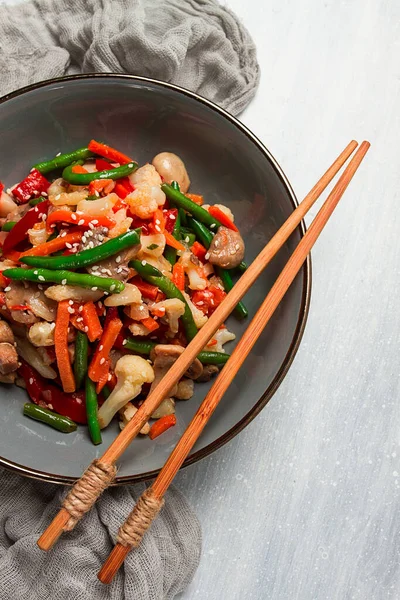 Wok Verduras Estilo Asiático Comida Callejera Verduras Mixtas Sin Gente — Foto de Stock