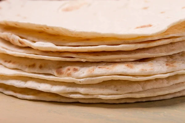 Stack Mexican Tortillas Gray Table Top View Close People — Stock Photo, Image