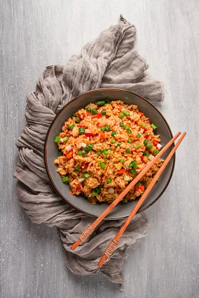 Fried Rice Vegetables Egg Chinese Cuisine Homemade People — Stock Photo, Image