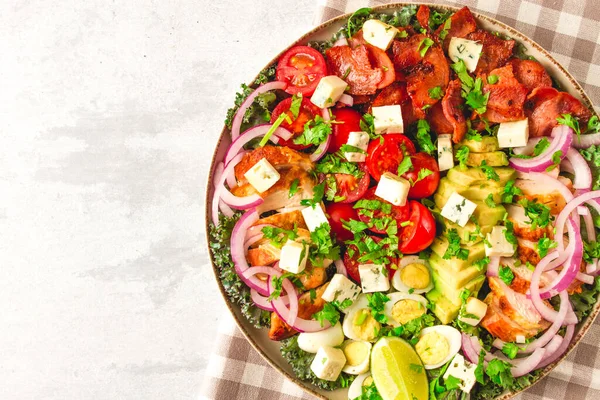 Cobb Salad Keto Food Top View People Close — Φωτογραφία Αρχείου