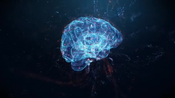 Hologram Mänsklig Hjärna Omgiven Energiflöden Futuristisk Stil Hud Anatomi Infographic — Stockvideo