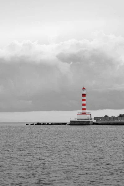 Farol Vermelho Branco Porto Marine Pier Seascape Odessa Ucrânia Preto — Fotografia de Stock