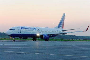 transaero şirket uçağı bir kalkış alanına Nijniy novgorod Havaalanı