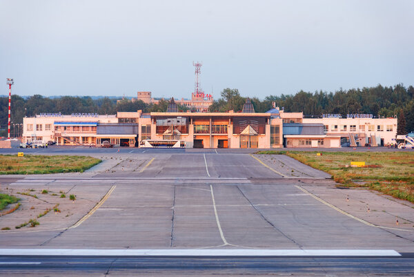 The air terminal building at Strigino's airport in Nizhny Novgorod. View from the party of a take-off field.