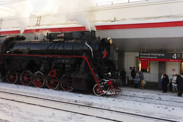 Nizhny Novgorod Russia February 2022 Soviet Steam Locomotive 3095 Continues — Stock Photo, Image