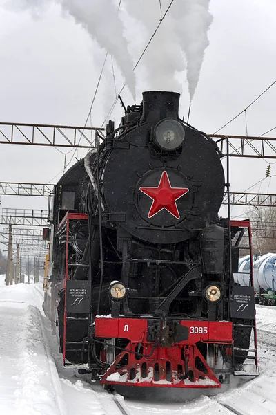 Nizhny Novgorod Russia February 2022 Soviet Steam Locomotive 3095 Continues — Stock Photo, Image