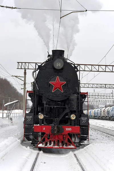 Nizhny Novgorod Russia February 2022 Soviet Steam Locomotive 3095 Continues — Stock Photo, Image