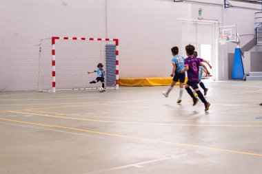 MOANA PONTEVEDRA SPAIN 7 Mayıs 2022 Domaio köşkünde bölgesel çocuklar liginin futsal maçı