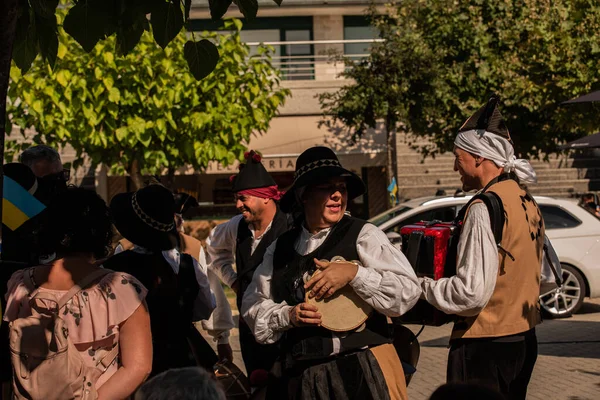Santiago Compostela Španělsko Září Galicijská Tradiční Taneční Skupina Vystupující Oslavě — Stock fotografie