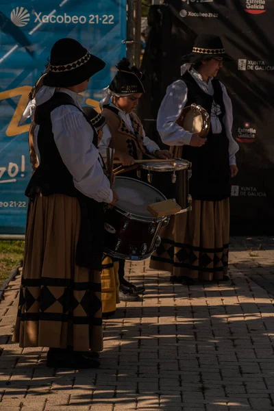 Santiago Compostela Espanha 2022 Setembro Grupo Dança Tradicional Galego Apresentando — Fotografia de Stock