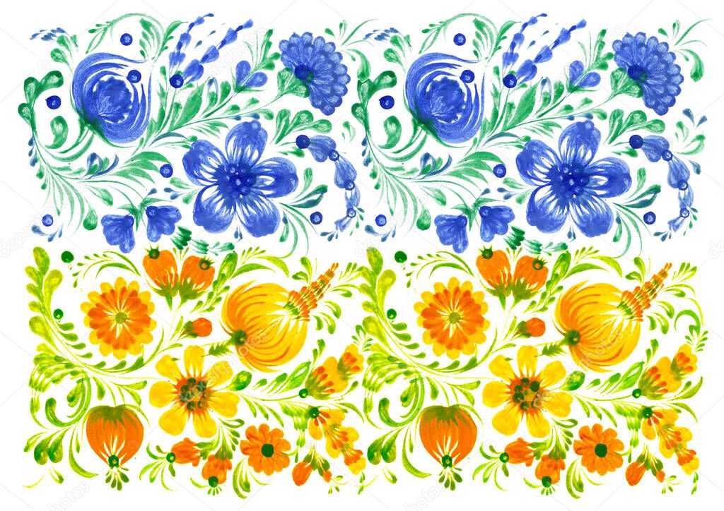 Blue and yellow flowers pattern flag of Ukraine